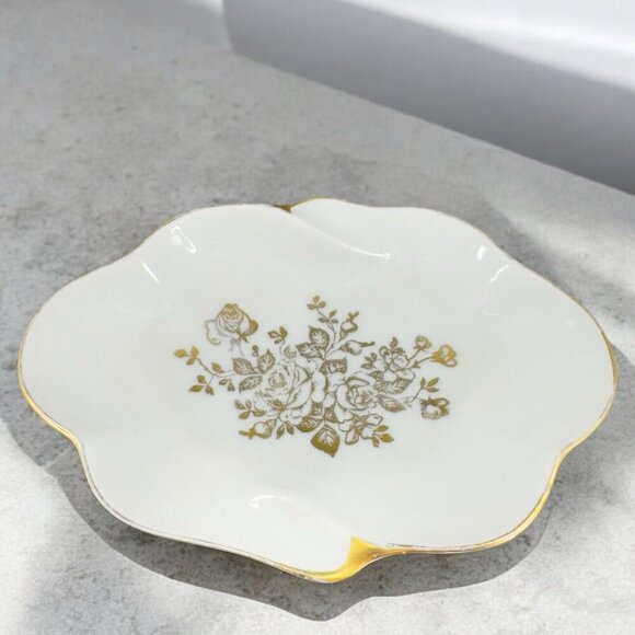 Vintage Limoges France Fine Porcelain Small Trinket Dish Plate Gold Floral VTG - Picture 1 of 14
